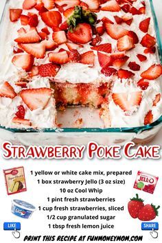 Strawberry Poke Cake, Strawberry Recipes Easy, Tea Desserts, Strawberry Poke Cakes, Yummy Desserts Easy, Strawberry Dessert Recipes, Easy Summer Desserts, Desserts For A Crowd, Front Porch Christmas Decor Ideas