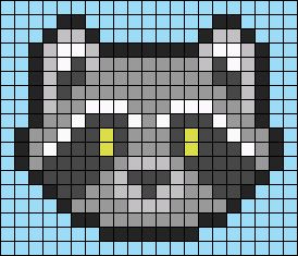 Raccoon Face, Kandi Kid, Pixel Art Tutorial, Easy Pixel Art, Pixel Drawing, Kandi Patterns, Pix Art, Graph Design, Cute Raccoon