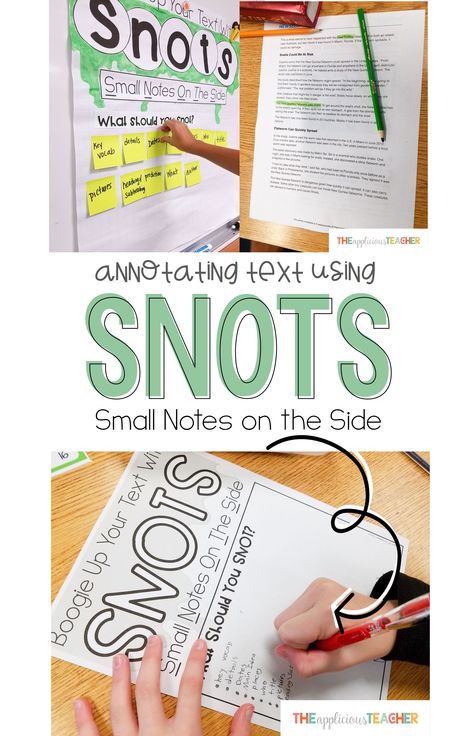 Annotating Text Using SNOTS 3rd Grade Note Taking, Multimodal Text Poster, Annotate A Book, Annotating Text, 6th Grade Reading, Small Notes, 7th Grade Ela, 5th Grade Reading, Middle School Reading