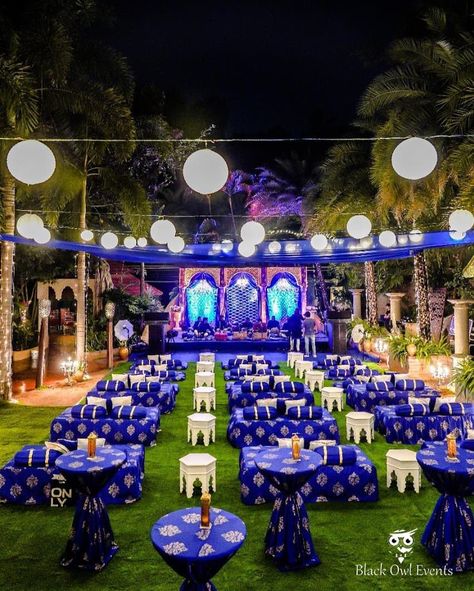 Royal blue themed Sufi Night✨  Each and every thing was customised by @blackowlevents to give a feel of a Sufi Night. Right from the cushion covers to the Moroccan tables, everything was made especially for this event ✨  #DetailingIsAllThatMatters  Decor by @blackowlevents, Hyderabad  Follow www.decorsutrablog.com for ideas about Indian Wedding decor  Email your original pictures to @decorsutrablog@gmail.com to get featured  #hinduwedding #wedmegood #weddingsutra #shaadisaga #shaadimagic #indian Sufi Night Wedding Decor, Sufi Theme Decor, Sufi Night Decor, Sangeet Theme Ideas, Sufi Decor, Marriage Hall Decoration, Sufi Night, Qawali Night, Decor Mood Board