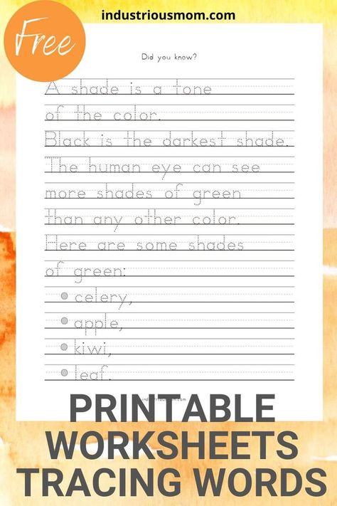 printable full-page tracing worksheet about color shades Color Worksheets For Kindergarten, Handwriting Practice Free, Penmanship Worksheets, Back To School Art Activity, Free Printable Handwriting Worksheets, Free Handwriting Worksheets, Printable Handwriting Worksheets, Handwriting Worksheets For Kids, Kids Handwriting Practice