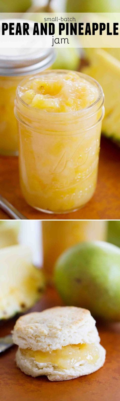 Perfectly sweet - this small batch Pear and Pineapple Jam is so much easier than you would think! Made from only a few ingredients, this jam is a perfect accompaniment to your breakfast or brunch. Small Batch Jam, Fruit Butters, Pear Butter, Pineapple Jam, Pear Jam, Canned Foods, Homemade Goodies, Breakfast Recipes Sweet, Pear Recipes