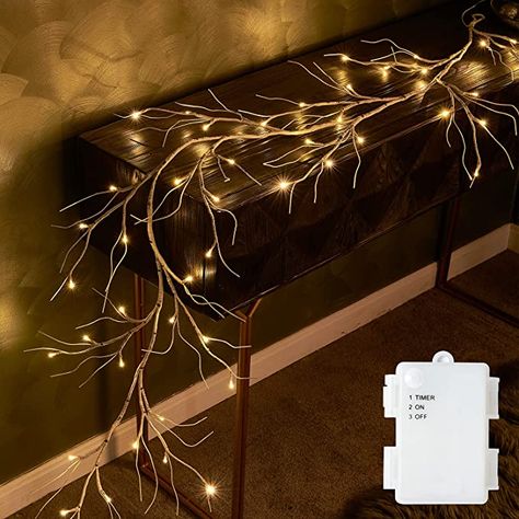 Amazon.com: Fudios Pre-lit Twig Garland Lights Battery Operated with Timer Lighted birch Vines for Mantle Christmas all year round 6ft 48 Warm White LED : Home & Kitchen Year Round Mantle Decor, Garland For Fireplace, Twig Garland, Amazon Christmas Decorations, Willow Tree Nativity, Battery Powered Candles, Holiday Fireplace, Realistic Christmas Trees, Affordable Christmas Decorations