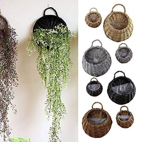 Rattan Vase, Hanging Basket Storage, Rattan Flower, Hanging Vase, Fence Plants, Basket Wall Hanging, Wall Hanging Basket, Wicker Wall, Hanging Flower Baskets