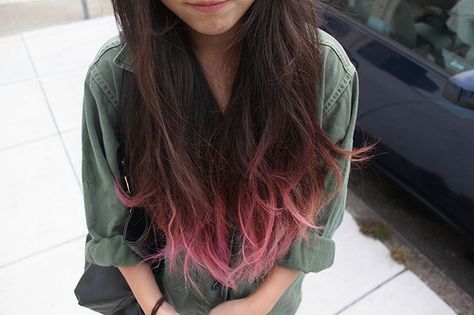 Pink Hair Tips, Brown And Pink Hair, Dipped Hair, Dyed Tips, Hair Dye Tips, Lumpy Space, Dyed Hair Pastel, Dip Dye Hair, Chocolate Brown Hair Color