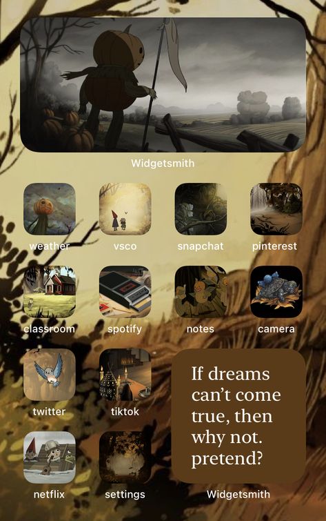 Over The Garden Wall Homescreen, Over The Garden Wall App Icons, Over The Garden Wall Phone Theme, Fall Aesthetic Homescreen, Otgw Aesthetic, Moss Creature, Custom Homescreen, Fall Homescreen, Swag Wallpaper