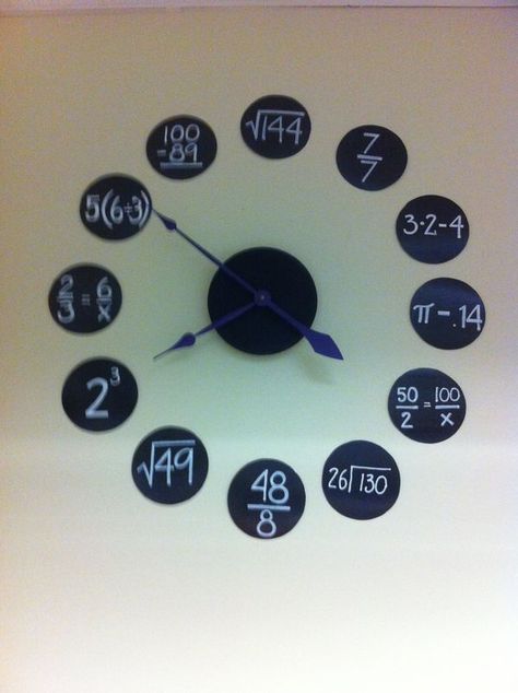 Classroom Clock, Maths Display, High School Math Classroom, Math Classroom Decorations, Classroom Decor High School, Middle School Math Classroom, Math Boards, White Paint Pen, Black Poster