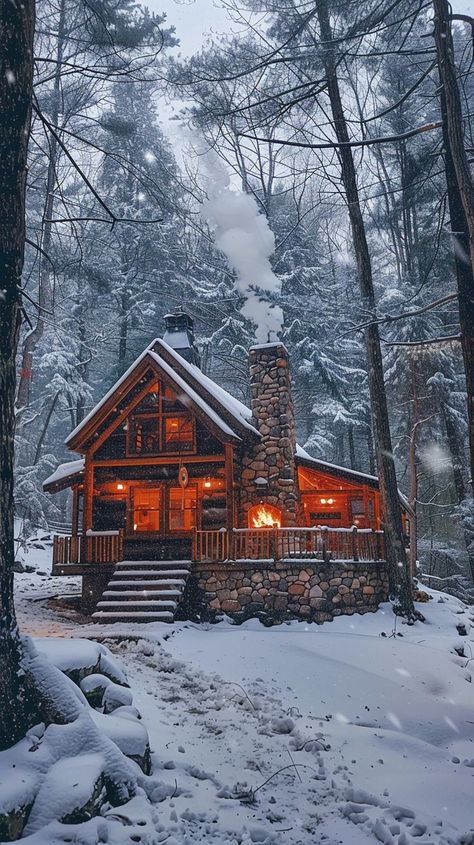 Cozy winter cabin surrounded by snow-covered trees in a peaceful forest setting Cabin In The Woods Aesthetic, Winter Cabin Aesthetic, Winter Cabin In The Woods, Snowy Cabin In The Woods, Winter Backdrop, Cozy Winter Cabin, Christmas Packages, Snowy Cabin, Snowy Woods