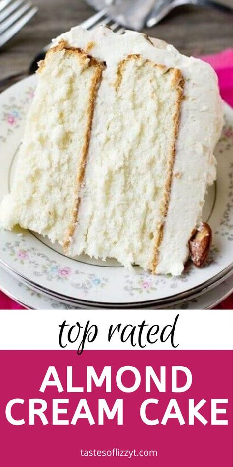 Almond Cream Cake Recipe, Almond Cream Cake, Almond Cake Recipe, White Cake Recipe, Whipped Frosting, Almond Cake, Dessert Dips, Best Cake Recipes, Almond Cream