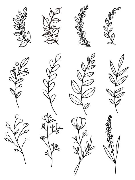 Simple Floral Sketch Drawings, Fineline Flower Drawing, Simple Floral Drawing Ideas, Simple Doodle Flowers, Floral Embroidery Designs Drawings, Simply Flowers Draw, Bujo Decoration Ideas, Simple Greenery Tattoo, Pretty Doodles Flowers