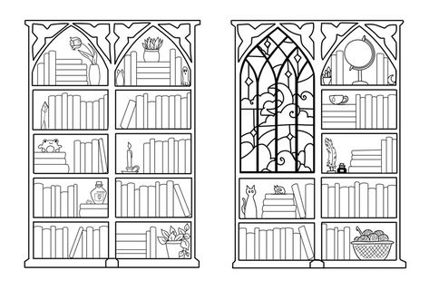 Printable Gothic Bookshelves - Ellen Wilberg Art's Ko-fi Shop - Ko-fi ❤️ Where creators get support from fans through donations, memberships, shop sales and more! The original 'Buy Me a Coffee' Page. Bookshelf Printable Free, Bookshelf Reading Journal, Book Journal Aesthetic Ideas, Bookshelf Coloring Page, Bookshelf Journal Page, Bujo Bookshelf, Book Tracker Ideas, Witch Bookshelf, Reading Journal Bookshelf