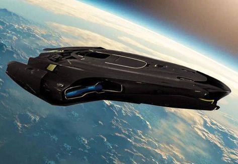 Sci Fi Shuttle Concept Art, Stealth Spaceship, Star Ships Concept, Futuristic Spaceship Concept Art, Futuristic Airship, Pirate Spaceship, Huge Spaceship, Black Spaceship, Space Warship