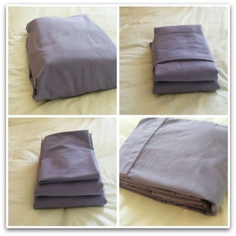 How To Fold Sheets, Folding Fitted Sheets, Bedding Design, Organizing Linens, Organized Bed, Linen Closet Organization, Bed Plans, Folding Beds, Folding Clothes