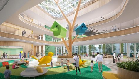 Cube Architecture, Children Hospital Design, Cubes Architecture, Hospital Design Architecture, Urban Living Room, Hospital Architecture, Children Hospital, Hospital Interior, Areas Verdes