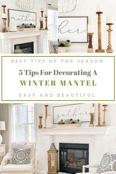 January Fireplace Decor, French Country Mantle Decor, Winter Mantle Ideas, Winter Mantles, Mantels Ideas Fireplace, Winter Mantel Decorating Ideas, Glam Livingroom, Winter Mantle Decor, Simple Winter Decor