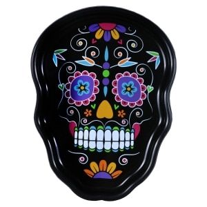 Neighborhood Halloween, Snacks And Appetizers, Halloween Sugar Skull, Day Of The Dead Halloween, Plastic Serving Trays, Halloween Plates, Sugar Skull Halloween, Candy Snacks, Sugar Skull Design