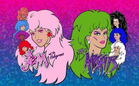 Jem and the Holograms Vs The Misfits by evobs Misfits Wallpaper, Gem And The Holograms, Jem Cartoon, Halloween Hologram, Best 80s Cartoons, Battle Of The Bands, The Misfits, Jem And The Holograms, 80s Cartoon