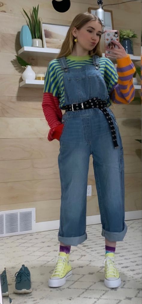 Mia Maples Aesthetic, Overalls 80s Outfit, Color Block Outfits Aesthetic, 80’s Overalls, Mia Maples Outfits, 80s Overalls Outfit, 80s Overalls, Mia Maples, 1980 Clothes