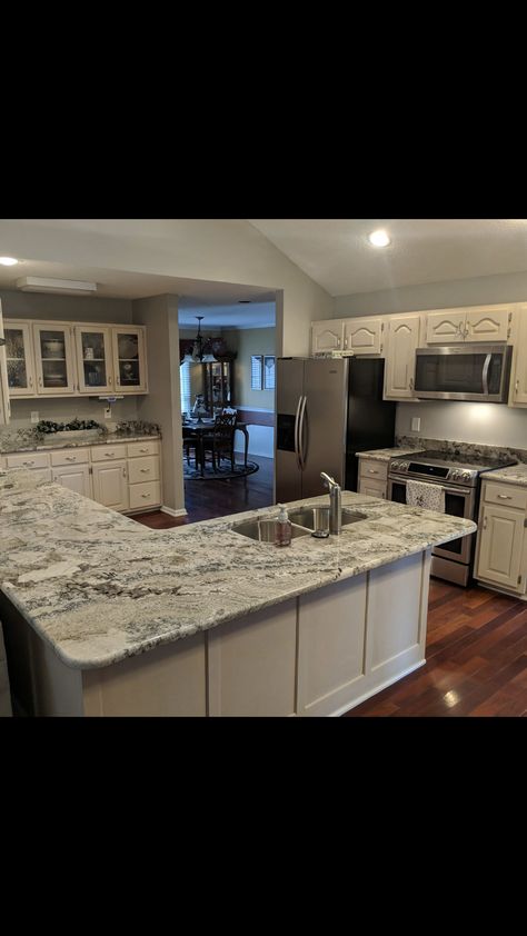 Azul Nuevo Granite ! Azul Nuevo Granite Countertops, Beach Condo Kitchen, Kitchen Island With Sink And Dishwasher, Condo Kitchen Remodel, Metal House Plans, Kitchen Island With Sink, Bathroom Master, Beach Bathroom, Condo Kitchen