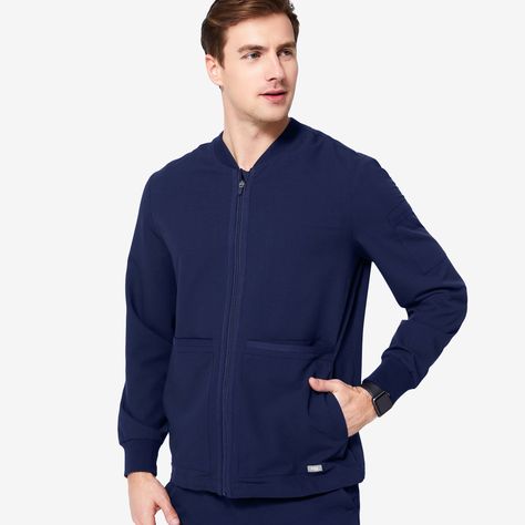 Outerwear - All | FIGS Winter Scrubs, Navy Scrubs, Navy Blue Scrubs, Mens Scrubs, Medical Outfit, Scrub Jackets, Lab Coats, Medical Uniforms, Bungee Cord