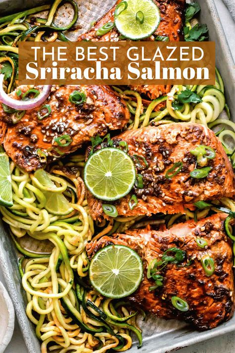 Salmon With Zucchini Noodles, Salmon Zoodle Recipes, Zucchini Noodles And Salmon, Salmon And Zoodle Recipes, Salmon Zucchini Recipes, Salmon And Zucchini Recipes, Salmon With Zucchini, Salmon And Zucchini, Honey Sriracha Salmon