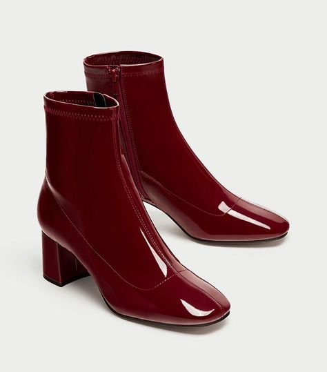 Red Ankle Boots, Dr Shoes, Patent Boots, Patent Leather Boots, Girly Shoes, Zara Woman, Shoe Lover, High Heel Boots, Womens High Heels