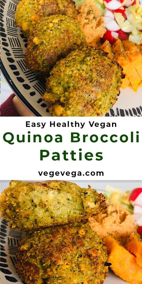 Easy Oil-Free Quinoa & Broccoli Patties Broccoli Vegan Recipes, Broccoli Recipes Vegan, Vegetable Patties Healthy, Vegan Broccoli, Broccoli Patties Healthy, Vegan Broccoli Recipes, Quinoa Protein Patties, Vegan Quinoa Patties, Crispy Quinoa Patties