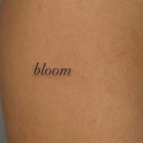 Dainty Tattoo Lettering, Italic Font Tattoo, Tattoo Fonts Lowercase, Print Tattoo Fonts, Fancy Writing Tattoo, Bloom Word Tattoo, Dainty Text Tattoo, Brianna Chickenfry Tattoo, Small Tattoos Sentence