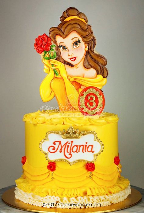 Belle, Beauty and the Beast Cake Belle Birthday Cake, Princess Belle Cake, Beauty And The Beast Cake Birthdays, Beauty And Beast Birthday, Belle Cake, Belle Birthday, Disney Princess Cake, 4th Birthday Cakes, Princess Birthday Cake