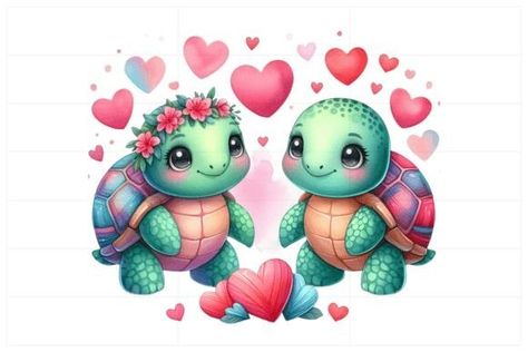 Two Turtles, Watercolor Valentine, Heart Graphics, Turtle Watercolor, Free Wallpaper Backgrounds, Turtle Wall Art, Rainbow Clipart, Valentines Day Clipart, Turtle Art