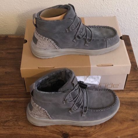 NWT Hey Dude “Eloise Suede” booties, color is called carbon. Sz 7. Very cute Hey Dudes Fuzzy, Hey Dude Boots Outfit, Heydude Boots, Hey Dude Boots, Sneaker Boots Outfit, Hey Dudes Women, Hey Dude Shoes Women, Interesting Clothing, Must Have Shoes