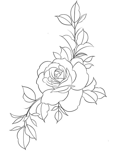 Rose Flower Tattoo Stencil, White Roses Drawing, Rose Leaves Drawing, Rose Outline Drawing, Rose Drawing Simple, Flower Tattoo Stencils, Rose Tattoo Stencil, Rose Outline, Minimalist Tattoo Ideas