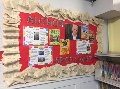 Author Spotlight Library Display Author Spotlight Library Display, Author Spotlight Display, School Display, Library Resources, Book Clock, Book Launch Party, Corner Ideas, Author Spotlight, Book Displays