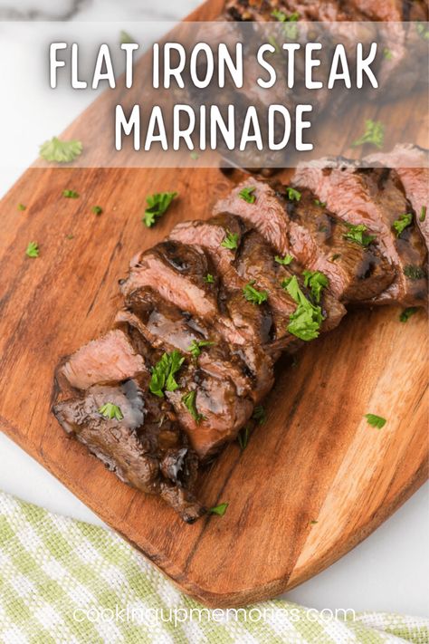 This Flat Iron Steak Marinade creates a tasty meal that your whole family will go crazy for! It is perfect for those busy weekdays when you want something delicious, but don't have a lot of time to spend in the kitchen. The marinade only takes a few minutes to prepare and the result is a juicy, flavorful steak that will make your taste buds dance. #marinade #easyrecipe #flatironsteak #weeknightdinnerideas #weeknightdinner #whatsfordinner #bestmarinade Flatiron Steak Recipes, Flat Iron Steak Marinade, Flat Iron Steak Recipes, Keto Steak, Steak Temperature, Kinds Of Steak, Steak Night, Butcher Box, Flat Iron Steak