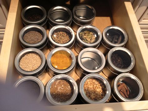 I am in love with these spice jars!  Found at Bed Bath and Beyond, they fit my spice drawer nicely, and contain all my spices in the quantity that the Indian spice organizer does.  Am quite excited! Spice Organizer, Spice Drawer, Spice Containers, Spice Organization, Home Organisation, I Am In Love, Indian Spices, Indian Home, Am In Love