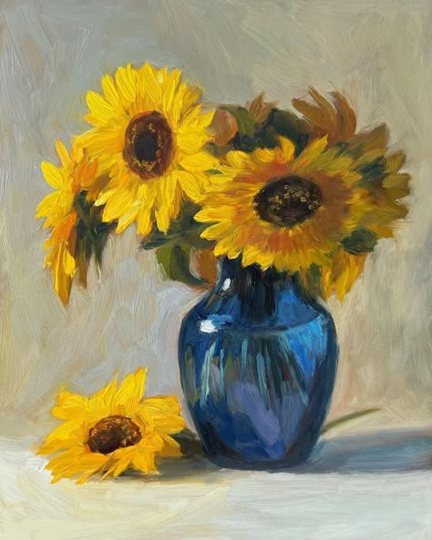 Oil Painting For Beginners Flowers, Happy Oil Painting, Flower And Vase Painting, Drawing Sunflowers, Sunflower Painting Acrylic, Flower Vase Painting, Heather Martin, Paint Realistic, Beautiful Floral Arrangements