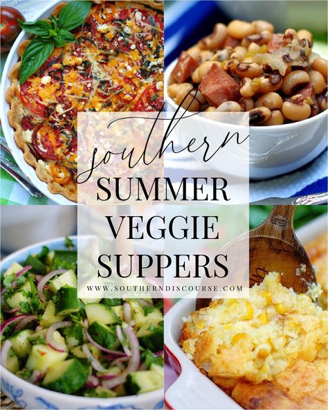 Southern Summer Veggie Suppers Southern Cornbread Salad, Black Eye Peas, Cheesy Broccoli Rice Casserole, Spicy Cucumber Salad, Sweet Potato Gratin, Southern Greens, Southern Summer, Recipe List, Scalloped Potatoes Cheesy