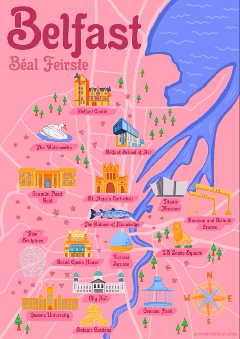 Belfast Ireland Aesthetic, Belfast Aesthetic, Northern Ireland Aesthetic, Queens University Belfast, Belfast Photography, Belfast Map, Falls Road Belfast, Belfast Castle, City Maps Illustration