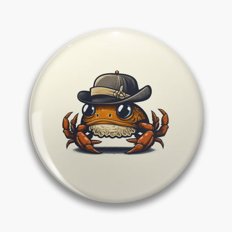 Western Logo Design, Western Logo, Wearing A Hat, Blue Hat, Kids Design, Buttons Pinback, Tshirt Logo, Crab, Sell Your Art