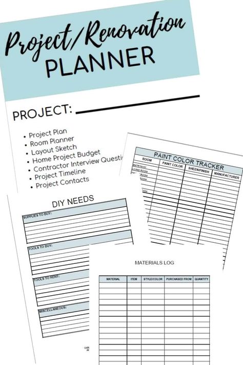 Staying organized is one of the main priorities of a renovation project. Use this Printable Home Renovation Planner to put all your design ideas, plans, budgets, and measurements in the same place. Home Building Planner, Home Renovation Checklist Free Printable, New Home Construction Planner, Home Renovation Planner Free Printable, Renovation Planner Free Printable, Home Project Planner, Home Renovation Planner, Printable Calender, Electronic Scrap