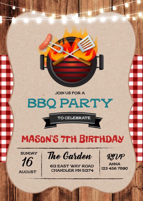 Bbq Party Invitations Free Templates, Bbq Invites Free Templates, Bbq Birthday Invitations, Birthday Bbq Invitation, Summer Bbq Invitations, Bbq Invitation Template, Bbq Birthday Party, Happy Birthday Poster, Bbq Birthday