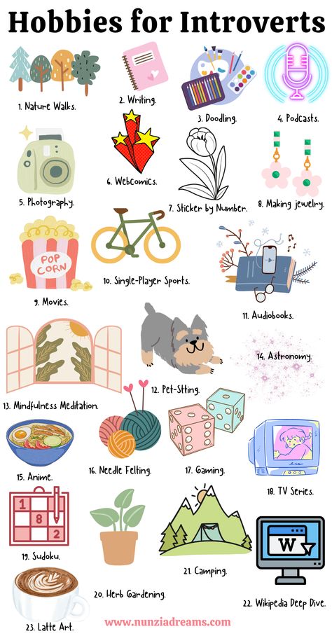 23 Best Hobbies for Introverts Random Hobbies To Try, My Hobby Aesthetic, Social Tips For Introverts, In And Out 2024, Ins And Outs Of 2024, Energizing Hobbies, Hobbies Ideas List, Fun Hobbies To Do At Home, Art Hobbies Ideas