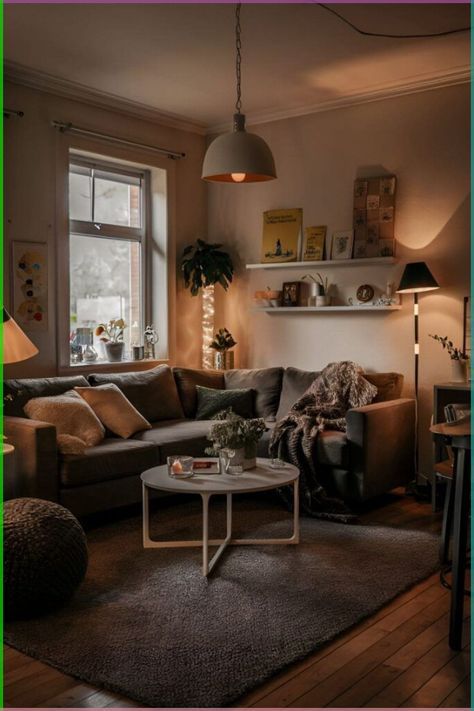 Minimalist Comfy Living Room, Small Living Room Decor Ideas Cozy, Cozy Home Decor Ideas Living Room, Warm Cozy Living Room Aesthetic, Cozy Apartment Living Room Ideas, Cozy Living Rooms Aesthetic, Living Room Inspiration Aesthetic, Apartment Interior Cozy, Apartment Decor Inspiration Cozy