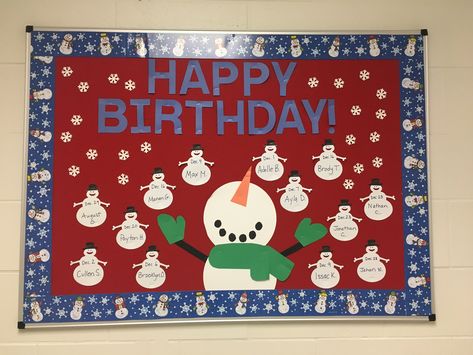 Winter Birthday Wall Ideas For Classroom, December Birthday Bulletin Boards, Winter Birthday Bulletin Board Ideas, Winter Birthday Board Classroom, Birthday Boards Classroom Preschool, Winter Themed Birthday, Birthday Chart Classroom, Birthday Bulletin Board, Birthday Board Classroom