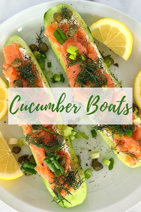 Low Carb Dairy Free Lunches For Work, Healthy Seafood Recipes Low Carb, Low Carb Smoked Salmon Recipes, Low Carb Gluten Free Meals, Cucumber Boats Recipes, Keto Healthy Recipes, Cucumber Salmon, Cucumber Boats, Salmon Smoked