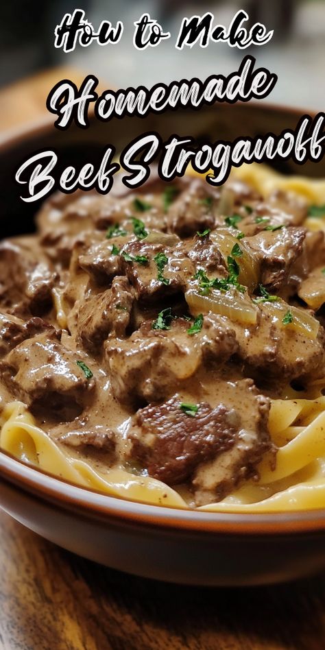 HOMEMADE BEEF STROGANOFF Beef Stroganoff For Two, Beef Stroganoff Gravy Recipe, Beef Stroganoff Filet Mignon, Brisket Stroganoff Recipe, Hungarian Beef Stroganoff, Braised Beef Stroganoff, Steak And Mushroom Stroganoff, Homemade Stroganoff Recipe, Beef Stroganoff Taste Of Home