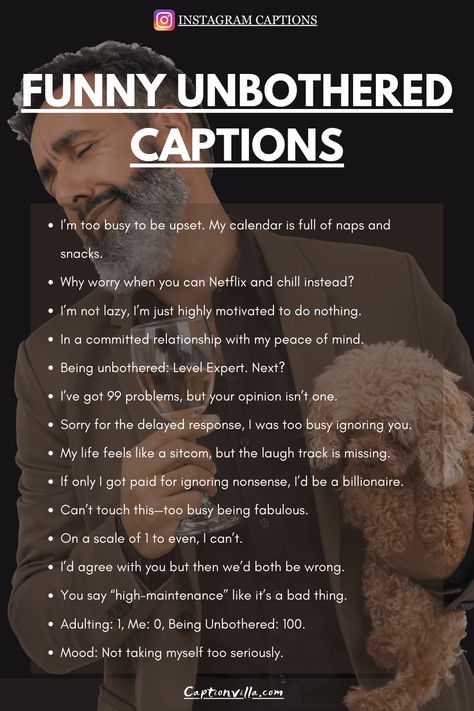 A deep brown background with the text "Funny Unbothered Captions" in playful, bold letters. Feeling Bored Captions For Instagram, Not Cringy Caption, Unbothered Instagram Captions, Arrogant Instagram Captions, Eye Catching Captions For Instagram, Unbothered Captions, Instagram Captions 2023, Funny Captions For Instagram, Captions 2023