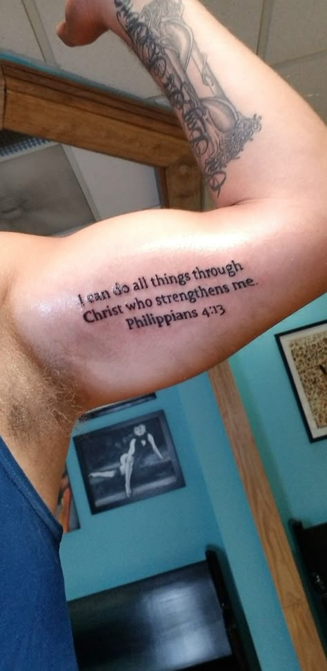 Philippians 4:13 tattoo Philippians Tattoo, Phillipians 4 13 Tattoo Ideas Forearm, Mens Meaningful Tattoos, Phillipians 4 13 Tattoo, Phil 4 13 Tattoo, Phillipines 4:13 Tattoos, Philippians Tattoo 4:13, Philipians4:6-7 Tattoo, Phillipians 4 13 Tattoo Ideas