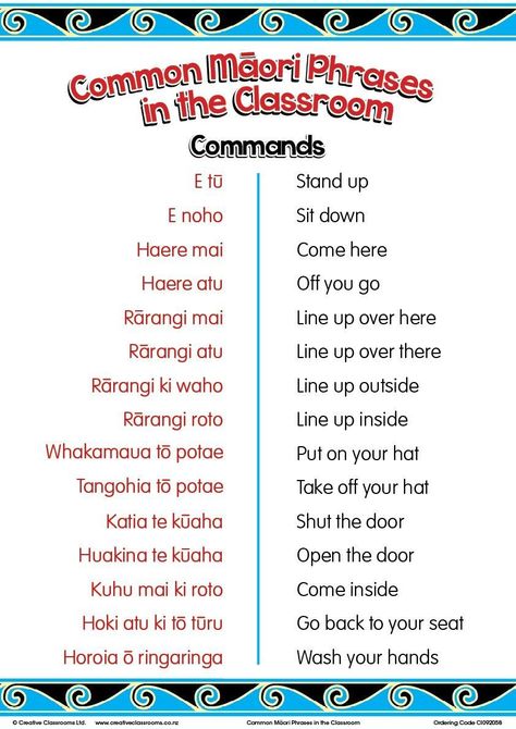 Maori Sayings, Maori Phrases, Classroom Phrases, Maori Songs, Classroom Commands, Te Reo Maori Resources, Maori Language, Te Reo Maori, Maori Symbols