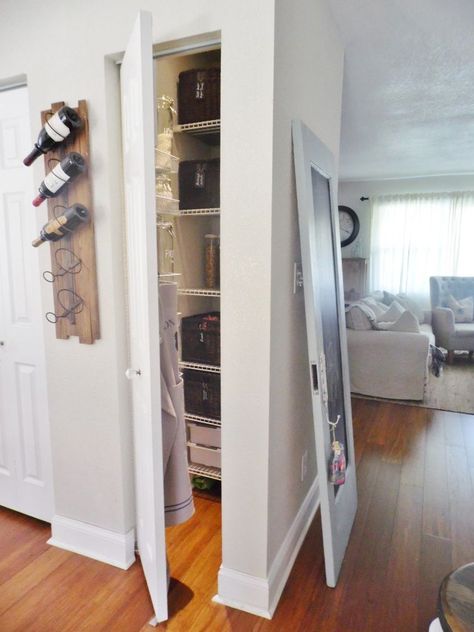 As a family of two living in a 1,400 sq. ft. house, we feel blessed to have at least a 24″x32″ pantry. Learn how I maximize the space in my pantry with Ikea containers like Korken, 365  and the Gabbig baskets.  I started this project by converting a bi-fold door into a swing one. I thought it would be a great idea for the pantry to gain those few extra inches in the opening. The conversion was super easy. I just added 4 brackets to the back of the door and a magnet on top to be able to… Ikea Containers, 400 Sq Ft House, Accordian Door, Old Sewing Cabinet, Pull Out Kitchen Storage, Tiny Pantry, Live Edge Desk, Messy Closet, Fold Door